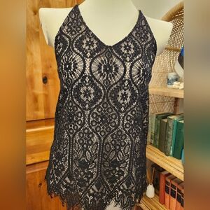 Loft XS Black Lace Top With Nude Lining